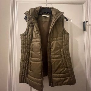 Golden/olive green hooded puffer vest New York and company